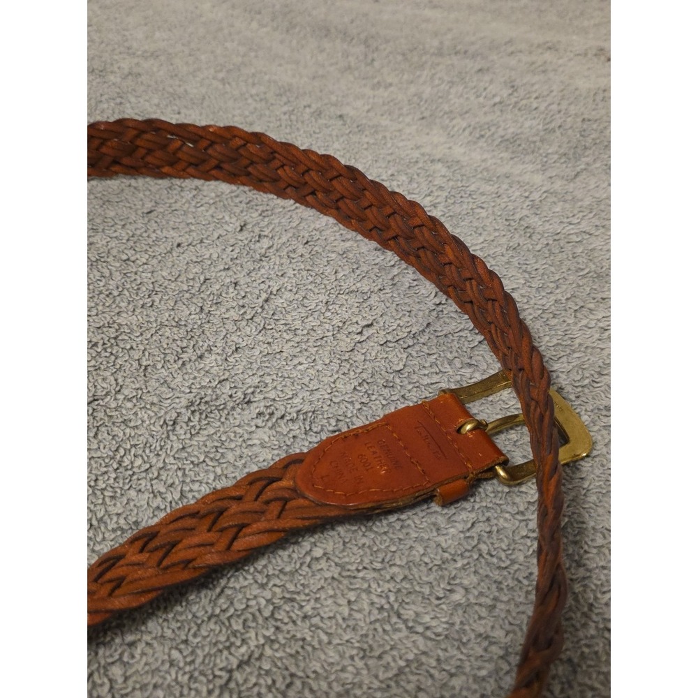 Talbots Womens Belt Lg Genuine Brown Leather Braided Solid Brass Buckle - Picture 5 of 6